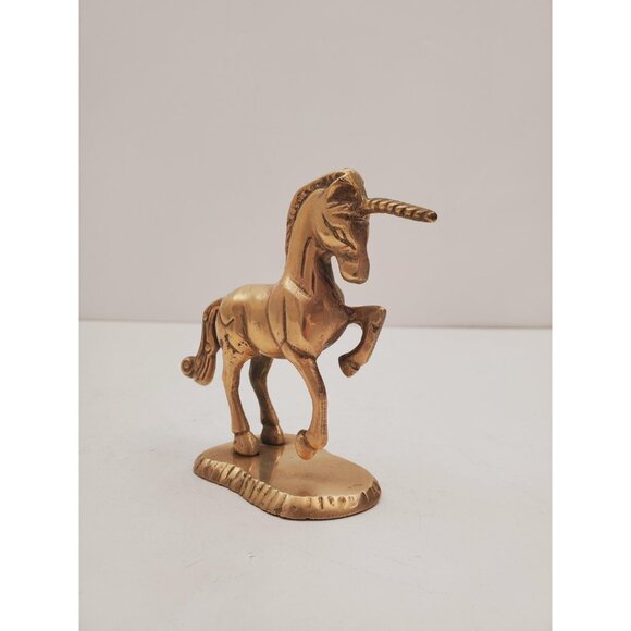 Vintage 70s Solid Brass Unicorn Statue Art Figure Heavy - Fantasy Decor - Picture 2 of 10